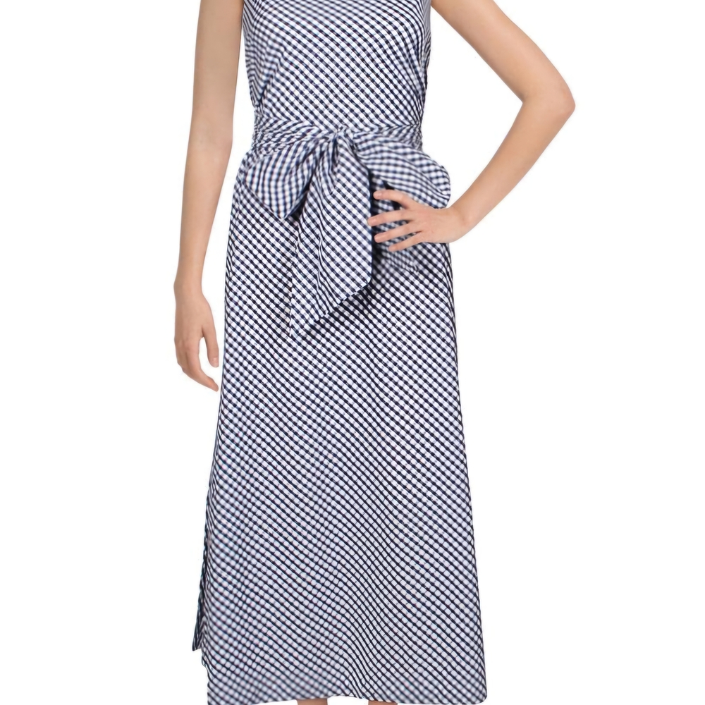 Elegant Blue and White Checkered Dress